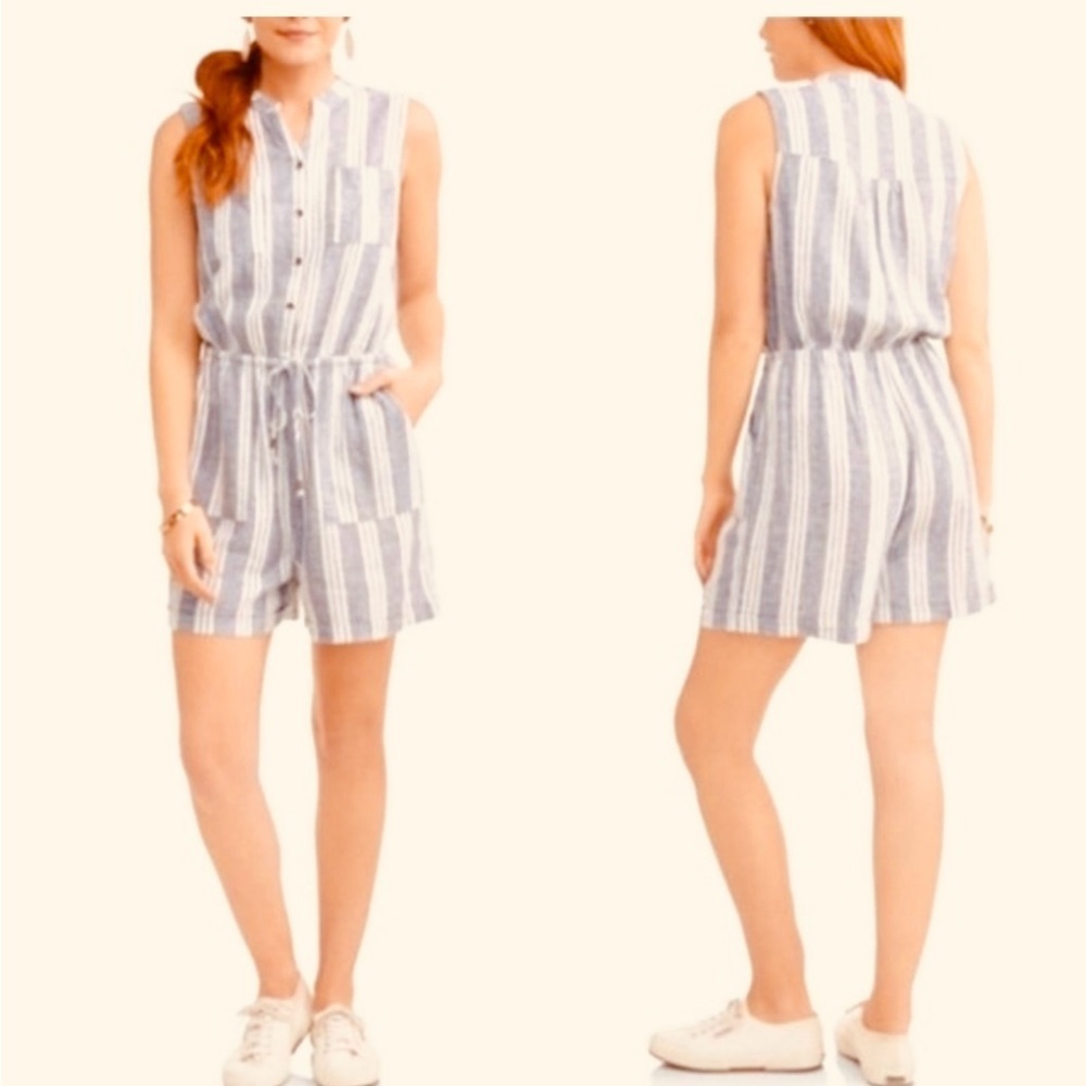 Kelly Renee linen woman’s Striped Sleeveless Romper size medium